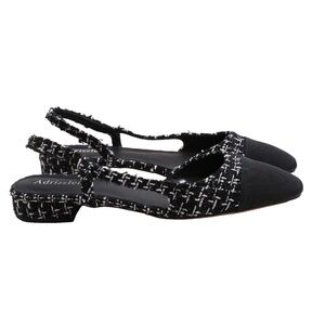 Adrizzlein Black and White Tweed Women's Slingback Shoes Size 8